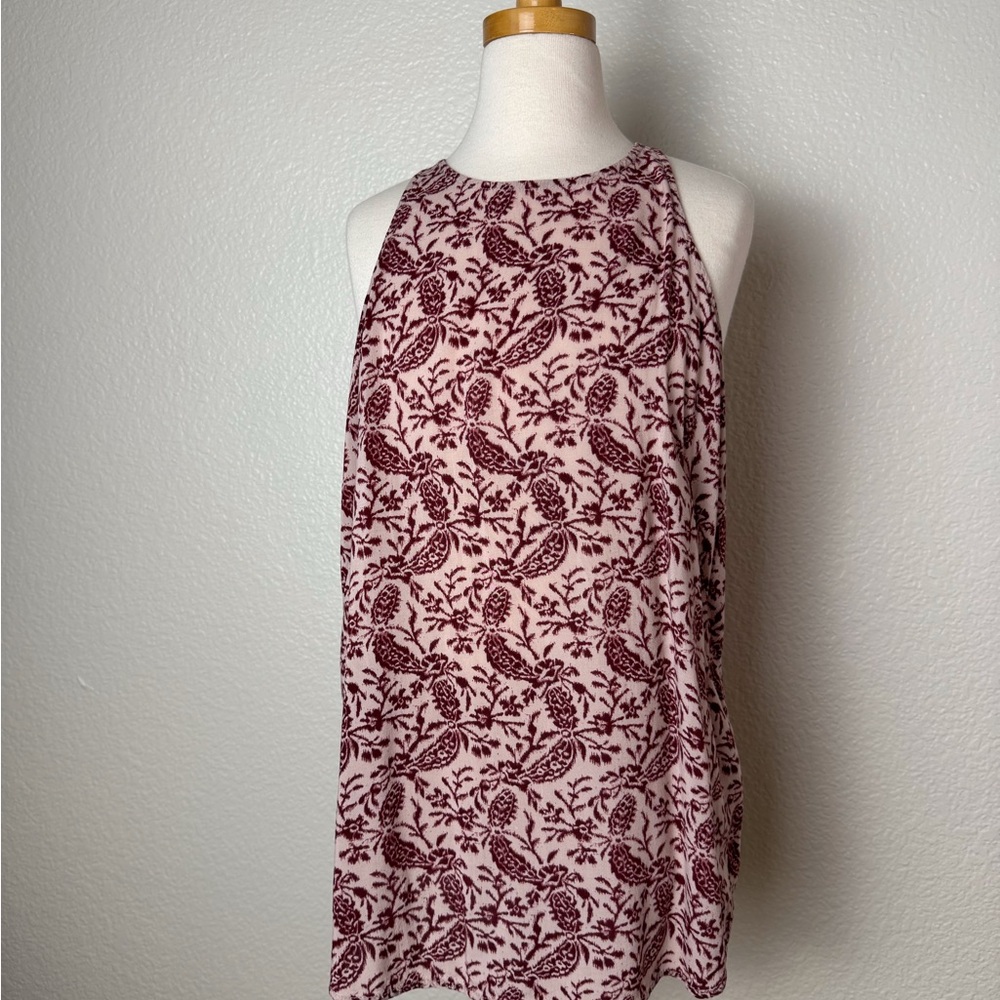 Halter style top maroon paisley tank rayon Womens Sz Small
